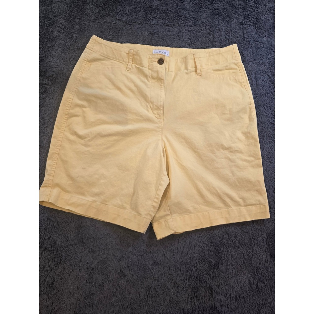 Kim Rogers Womens Yellow Chino Shorts Size 14 Casual Flat Front‎ Cotton Blend